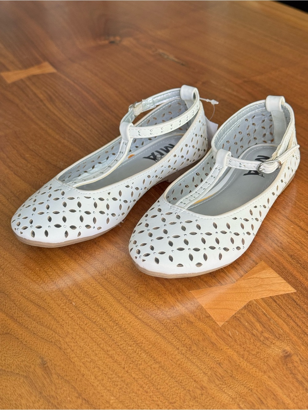 MIA White Laser-Cut T‑Strap Girls' Dress Flats